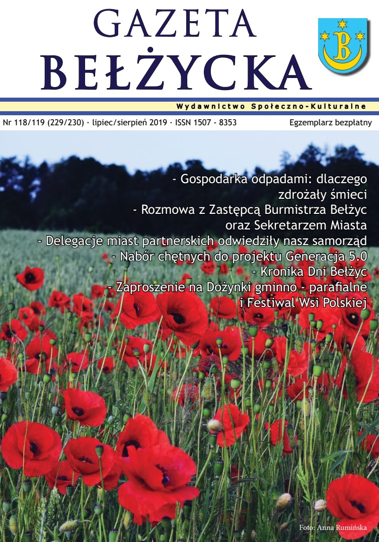 Grafika przedstawia okładkę Gazety Bełżyckiej wydanie lutowe w roku 2019.