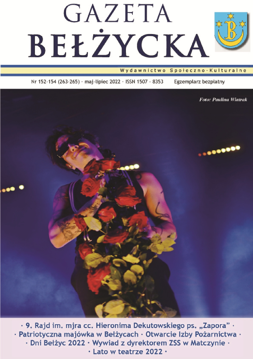 Grafika przedstawia okładkę Gazety Bełżyckiej wydanie lipcowe w roku 2022.