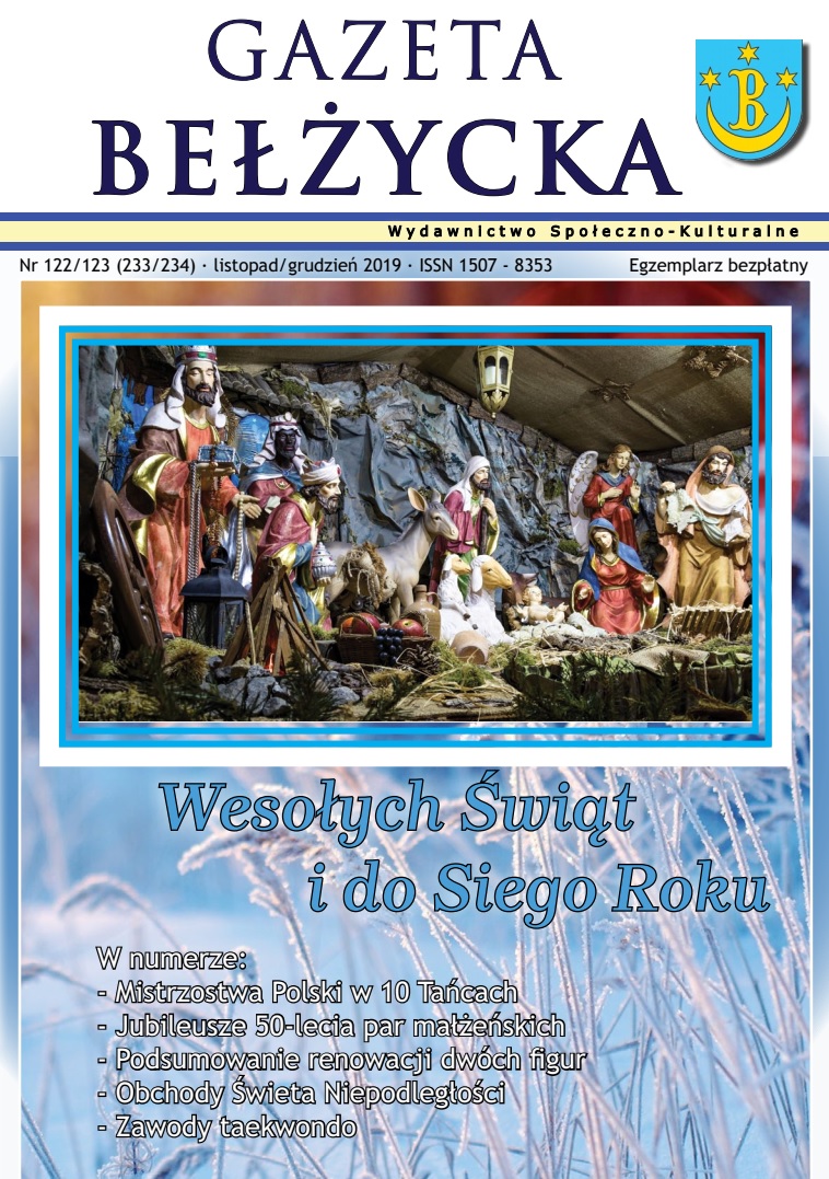 Grafika przedstawia okładkę Gazety Bełżyckiej wydanie lutowe w roku 2019.